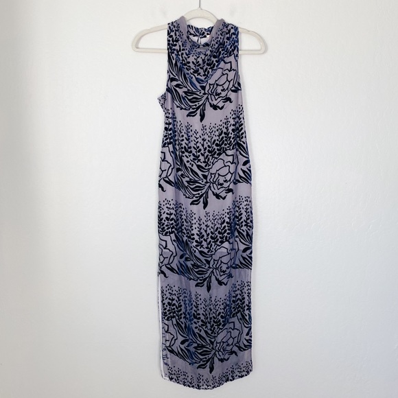 Free People Purple Velvet Floral High Neck Sleeveless Dress - Picture 4 of 8